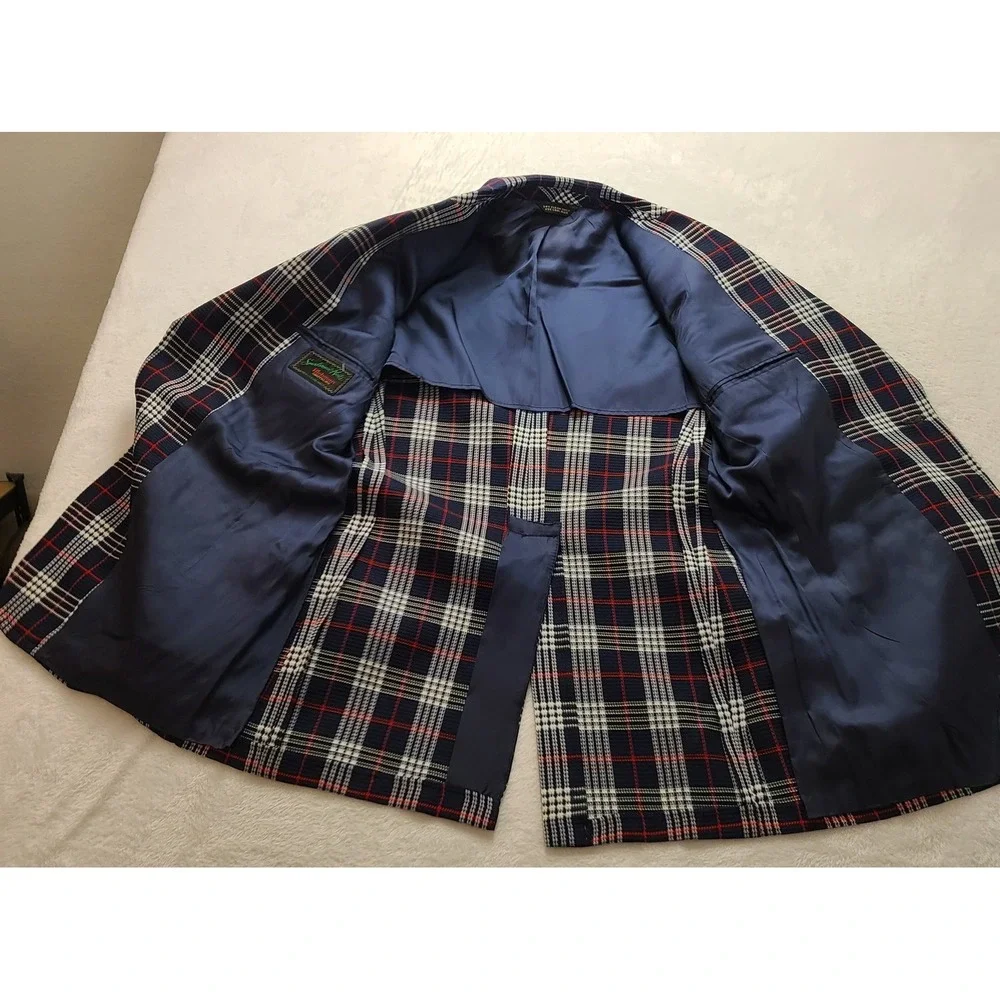 Richman Brothers Sportsman Knits Vintage Men's Plaid Blazer Navy Red White 20x31